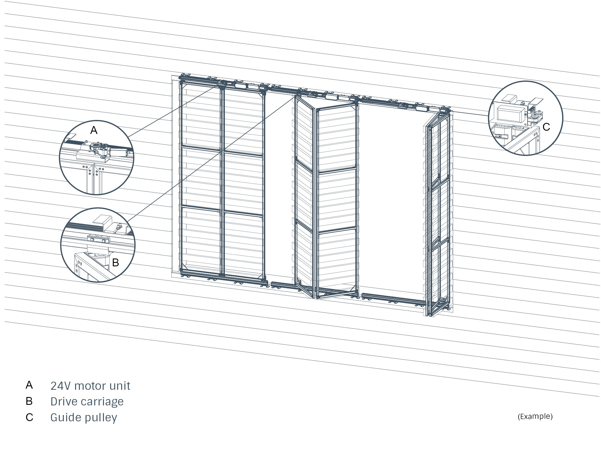 Motorised rail for sliding folding shutter